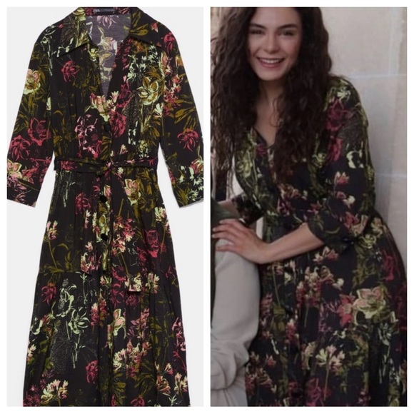 Zara Belted Floral Dress Size S - Picture 1 of 12
